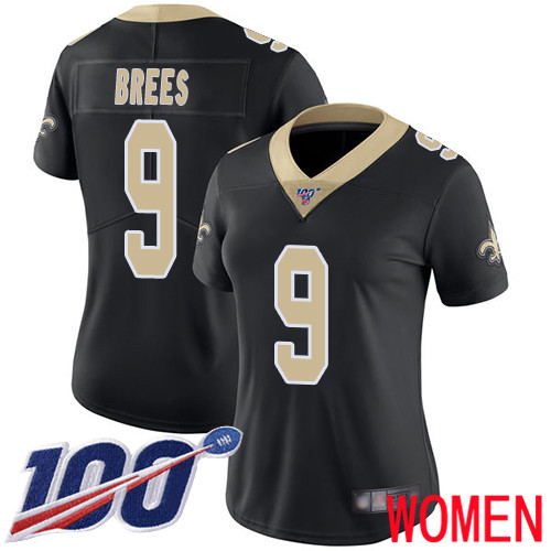 New Orleans Saints Limited Black Women Drew Brees Home Jersey NFL Football #9 100th Season Vapor Untouchable Jersey